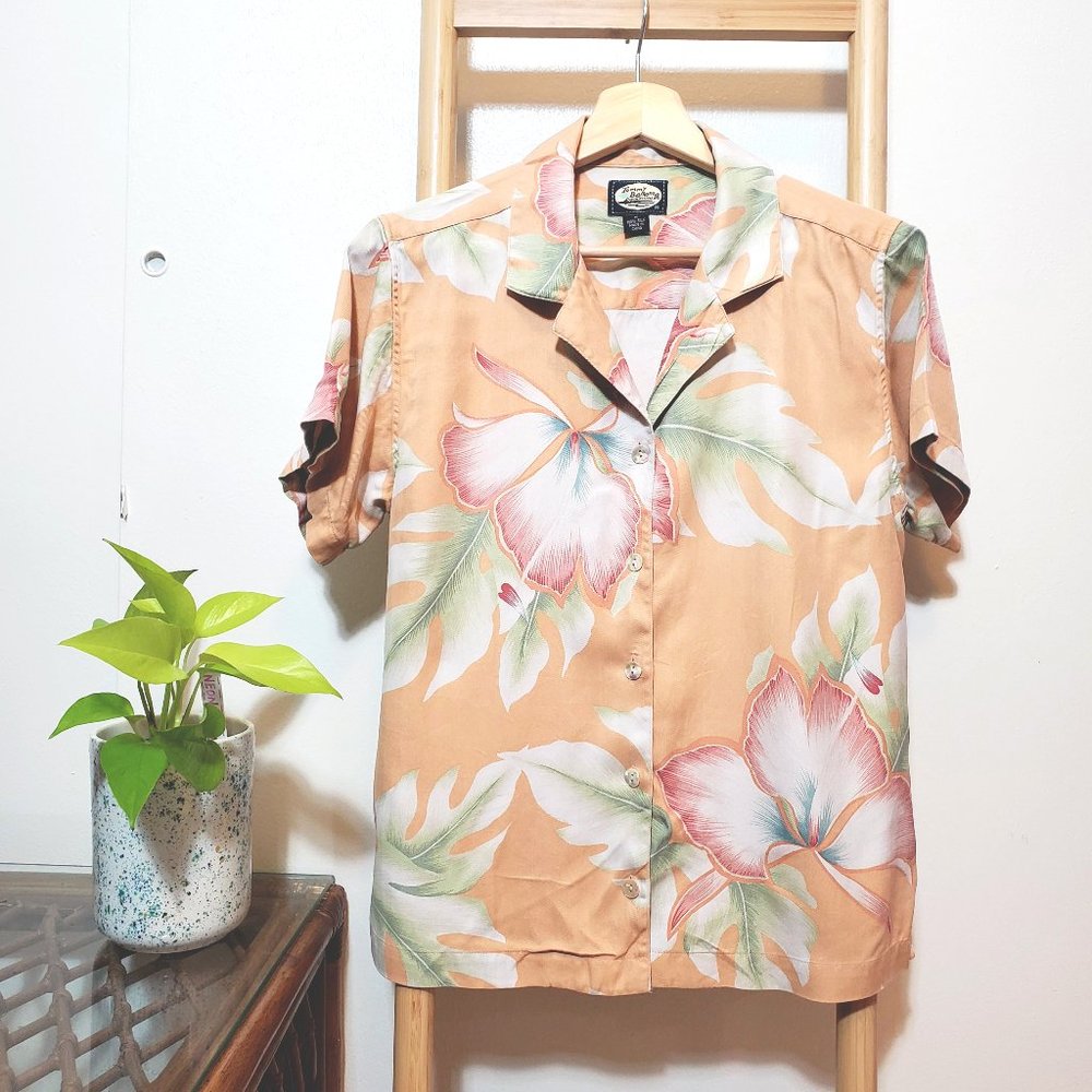 Dreamy Orange Hawaiian Button Up Blouse Floral